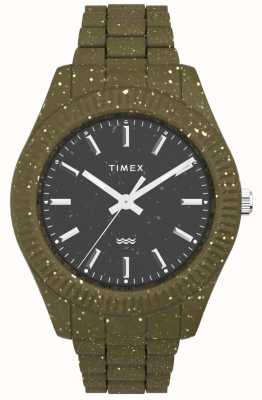Timex Bracelet pour homme avec cadran noir, vert moucheté, matériau océanique recyclé. TW2V77100