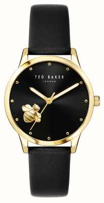 Ted Baker Fitzrovia pour femme cadran noir abeille bracelet en cuir noir BKPFZF205