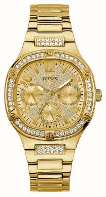 Guess Cadran en cristal doré pour femme, bracelet en acier inoxydable doré GW0558L2