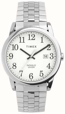 Timex Cadran blanc facile à lire pour homme / bracelet extensible en acier inoxydable TW2V40000