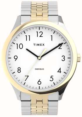 Timex Cadran blanc facile à lire (40 mm) pour homme / bracelet en acier inoxydable bicolore TW2U40000