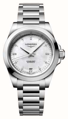 LONGINES Conquest automatique diamant (34 mm) cadran diamant nacre / bracelet acier inoxydable L34304876