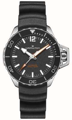 Hamilton Kaki marine frogman automatique (41 mm) cadran noir / bracelet en caoutchouc noir H77455330