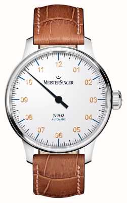 MeisterSinger No.03 cadran blanc / bracelet cuir marron AM901G