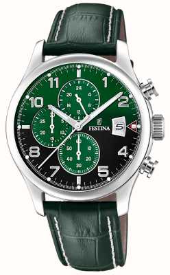 Festina Chronographe homme (43mm) cadran vert / bracelet cuir vert F20375/8