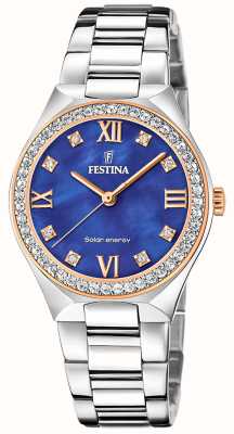 Festina Bracelet femme énergie solaire (35mm) nacre bleue / acier inoxydable ex-présentoir F20658/2 EX-DISPLAY