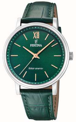Festina Cadran vert à énergie solaire (41 mm) pour homme / bracelet en cuir vert F20660/5