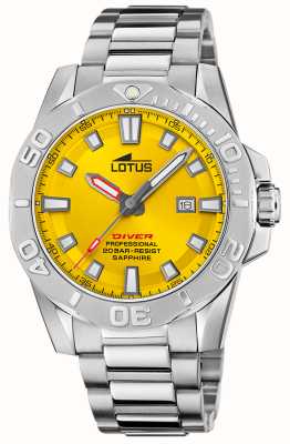 Lotus Montre de plongée pour homme (44,5 mm) cadran jaune / bracelet en acier inoxydable L18926/1