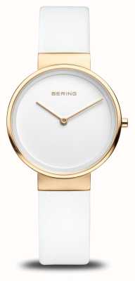 Bering Cadran blanc classique pour femme (31 mm) / bracelet en cuir blanc 14531-634
