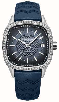 Raymond Weil Montre femme freelance automatique 60 diamants (34,5 mm) cadran bleu / bracelet cuir bleu 2490-SCS-50051