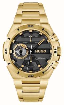 HUGO #wild (46mm) cadran noir / bracelet en acier inoxydable doré 1530338