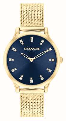 Coach Cadran bleu chelsea (32 mm) pour femme / bracelets en maille d'acier inoxydable doré 14504218