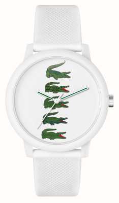 Lacoste Cadran crocodile blanc 12.12 pour homme (42 mm) / bracelet en silicone blanc 2011280