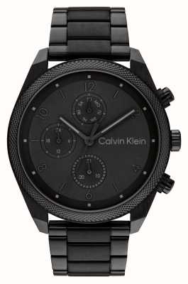 Calvin Klein Cadran noir Impact pour homme (44 mm) / bracelet en acier inoxydable noir 25200359