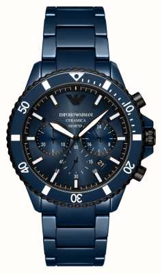 mporio Armani Cadran chronographe bleu pour homme (43 mm) / bracelet en céramique bleue AR70009