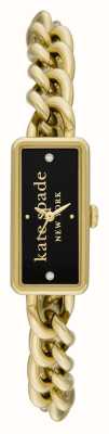 Kate Spade Cadran à logo noir Rosedale (10 mm) / bracelet en acier inoxydable à chaîne dorée KSW1793