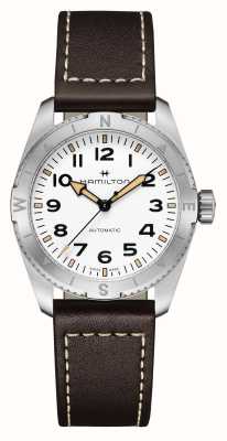 Hamilton Khaki Field Expedition automatique (37 mm) cadran blanc / bracelet en cuir marron H70225510