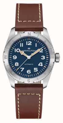 Hamilton Khaki Field Expedition automatique (37 mm) cadran bleu / bracelet cuir marron H70225540