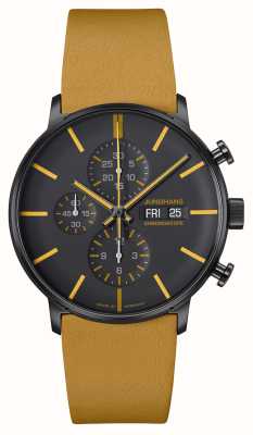 Junghans Forme un chronoscope (42mm) cadran noir & jaune / bracelet cuir jaune 27/4372.01