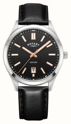 Rotary Quartz Oxford contemporain (40 mm) cadran noir / bracelet en cuir noir GS05520/04