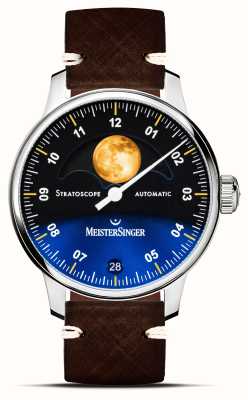 MeisterSinger Stratoscope (43 mm) cadran bleu / bracelet cuir marron ST982G - SVSL02