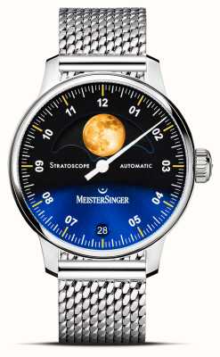 MeisterSinger Stratoscope (43 mm) cadran bleu / bracelet maille en acier inoxydable ST982G - MIL20