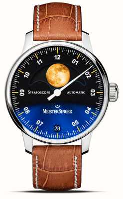 MeisterSinger Stratoscope (43 mm) cadran bleu / bracelet en cuir marron clair ST982G - SG03