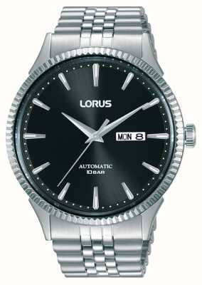 Lorus Jour/date automatique classique 100 m (43 mm) cadran noir soleillé / acier inoxydable à 7 maillons RL471AX9