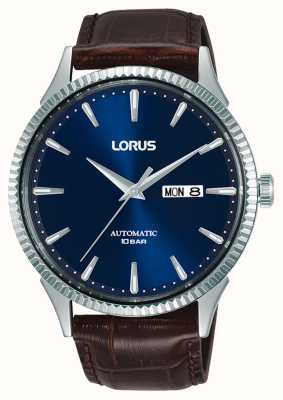 Lorus Classique automatique jour/date 100 m (43 mm) cadran bleu soleil / cuir marron RL475AX9