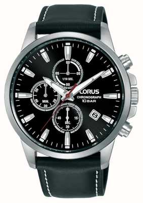 Lorus Chronographe sport à quartz 100m (42mm) cadran soleillé noir / cuir noir RM387HX9