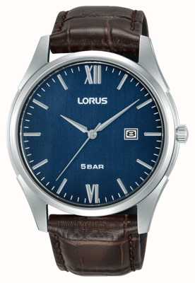 Lorus Date classique (42 mm) cadran bleu foncé / cuir marron RH993PX9