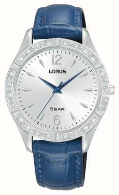 Lorus Quartz cristal (34 mm) cadran soleillé blanc / cuir bleu RG269WX9