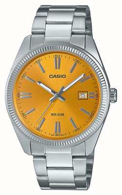 Casio Quartz analogique série Mtp (38,5 mm) cadran soleillé jaune safran / bracelet en acier inoxydable MTP-1302PD-9AV