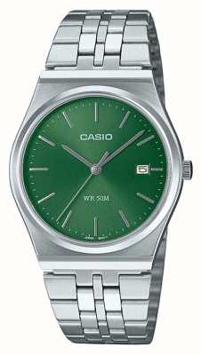 Casio Quartz analogique série Mtp (35 mm) cadran soleillé vert forêt / bracelet en acier inoxydable MTP-B145D-3AV