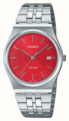 Casio Quartz analogique série Mtp (35 mm) cadran soleillé rouge cerise / bracelet en acier inoxydable MTP-B145D-4A2V