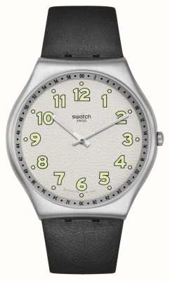 Swatch Hepcat noir (42 mm) cadran blanc / bracelet cuir noir SS07S134