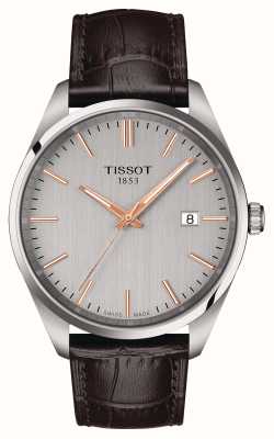 Tissot Pr 100 (40 mm) cadran argenté / bracelet cuir marron T1504101603100