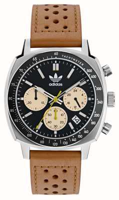 Adidas Master originals un chronographe (44 mm) cadran noir / cuir marron clair AOFH23576