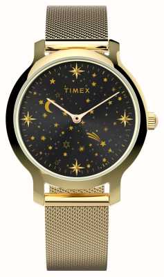 Timex Montre pour femme transcendantale céleste (31 mm), cadran noir/bracelet en maille d'acier doré TW2W21500