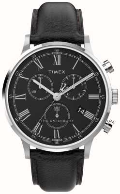 Timex Montre Waterbury Classic pour homme (40 mm), cadran noir / bracelet en cuir noir TW2U88300