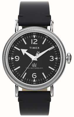 Timex Montre Waterbury pour homme (40 mm), cadran noir / bracelet en cuir noir TW2W20200
