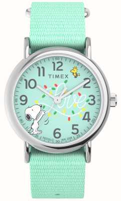 Timex x Peanuts Holiday Weekender (38 mm) cadran bleu / bracelet en tissu bleu TW2W24500