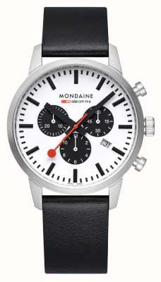 Mondaine Chronographe Neo (41 mm) cadran blanc / bracelet cuir raisin noir MSD.41410.LBV