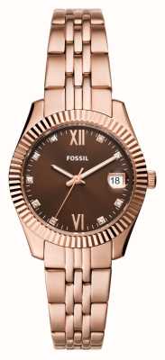 Fossil Montre femme scarlette (32 mm) marron / bracelet en acier inoxydable couleur or rose ES5324