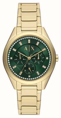 Armani Exchange Cadran vert pour femme (38 mm) / bracelet en acier inoxydable doré AX5661