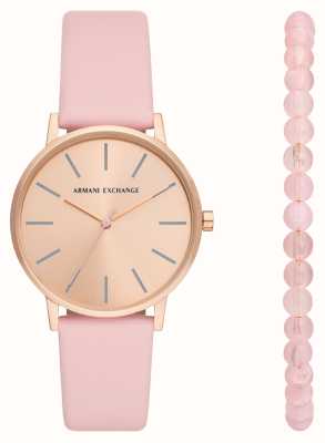 Armani Exchange Coffret cadeau femme (36 mm) cadran or rose / bracelet cuir rose avec bracelet assorti AX7150SET