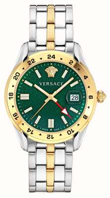 Versace Montre greca (41 mm) pour homme, cadran vert / bracelet en acier inoxydable bicolore VE7C00623