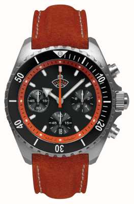 RUHLA Coupe Glasbach Hill Climb chrono à quartz (43 mm) cadran noir / bracelet en cuir rouge résistant à l'eau 49702