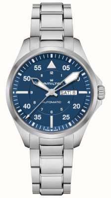 Hamilton Kaki aviation pilot day-date automatique (42 mm) cadran bleu / bracelet acier inoxydable H64635140