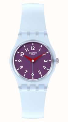 Swatch Prune poudrée (25 mm) cadran violet / bracelet en silicone bleu clair LL126